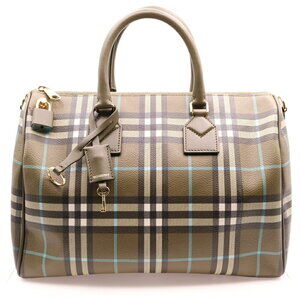 Burberry Check Boston Bag Handbag Bowling Olive Green Green Green Khaki